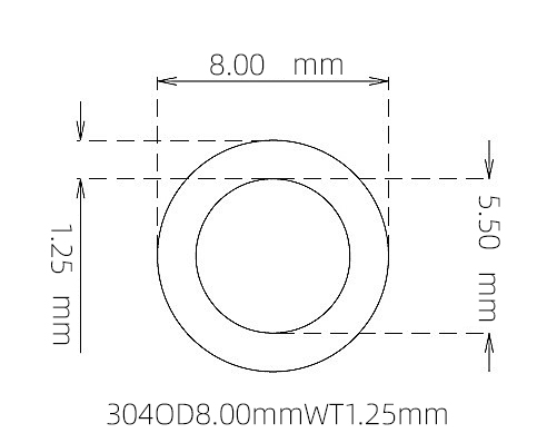 304 Stainless Steel Capillary Tube – 8.00mm OD x 5.50mm ID x 1.25mm Wall