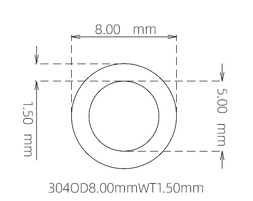304 Stainless Steel Capillary Tube – 8.00mm OD x 5.00mm ID x 1.50mm Wall
