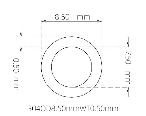 304 Stainless Steel Capillary Tube – 8.50mm OD x 7.50mm ID x 0.50mm Wall