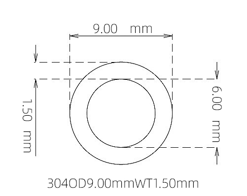 304 Stainless Steel Capillary Tube – 9.00mm OD x 6.00mm ID x 1.50mm Wall
