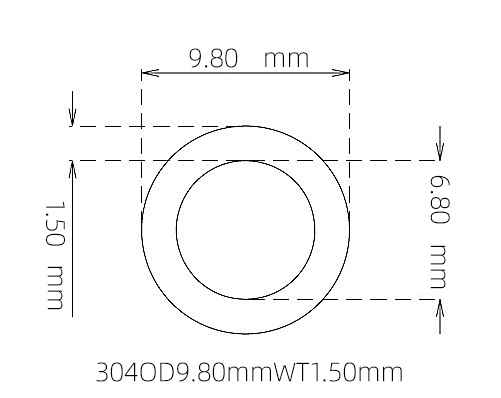 304 Stainless Steel Capillary Tube – 9.80mm OD x 6.80mm ID x 1.50mm Wall