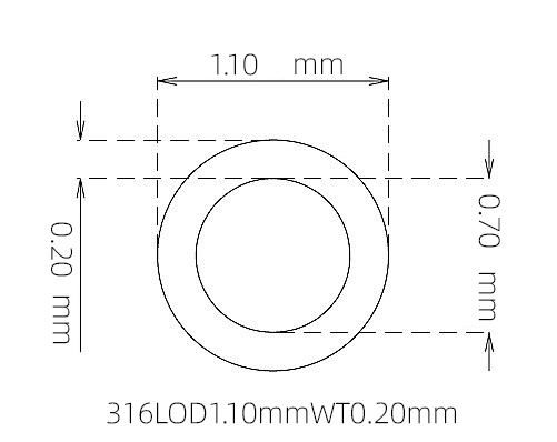 316L Stainless Steel Capillary Tube – 1.10mm OD x 0.70mm ID x 0.20mm Wall