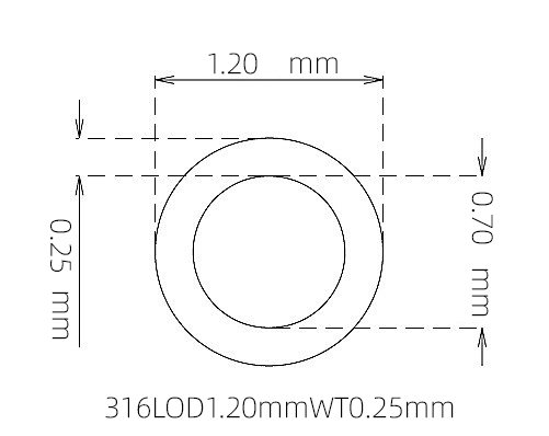 316L Stainless Steel Capillary Tube – 1.20mm OD x 0.70mm ID x 0.25mm Wall