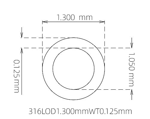 316L Stainless Steel Capillary Tube – 1.300mm OD x 1.050mm ID x 0.125mm Wall