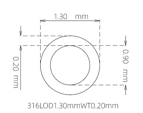316L Stainless Steel Capillary Tube – 1.30mm OD x 0.90mm ID x 0.20mm Wall