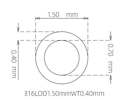 316L Stainless Steel Capillary Tube – 1.50mm OD x 0.70mm ID x 0.40mm Wall