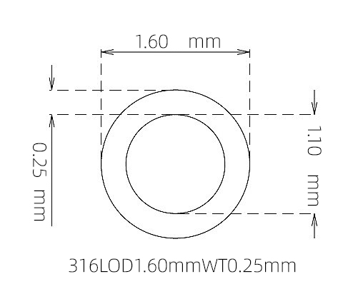 316L Stainless Steel Capillary Tube – 1.60mm OD x 1.10mm ID x 0.25mm Wall