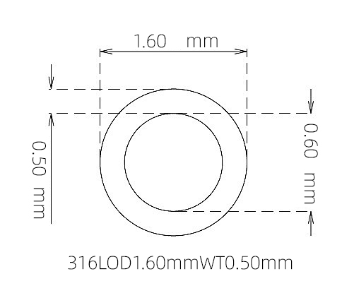 316L Stainless Steel Capillary Tube – 1.60mm OD x 0.60mm ID x 0.50mm Wall
