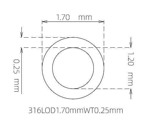 316L Stainless Steel Capillary Tube – 1.70mm OD x 1.20mm ID x 0.25mm Wall