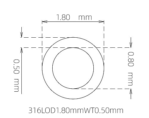 316L Stainless Steel Capillary Tube – 1.80mm OD x 0.80mm ID x 0.50mm Wall