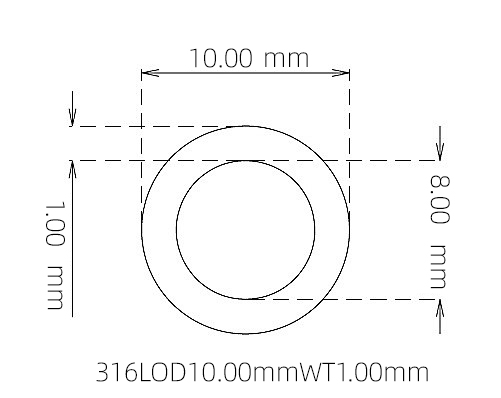 316L Stainless Steel Capillary Tube – 10.00mm OD x 8.00mm ID x 1.00mm Wall
