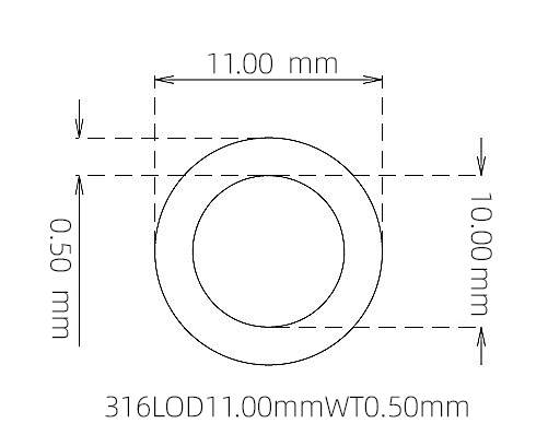 316L Stainless Steel Capillary Tube – 11.00mm OD x 10.00mm ID x 0.50mm Wall