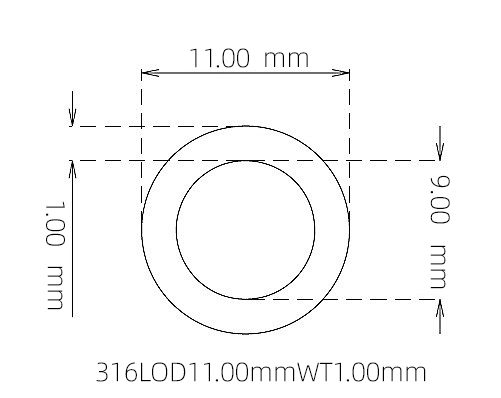 316L Stainless Steel Capillary Tube – 11.00mm OD x 9.00mm ID x 1.00mm Wall
