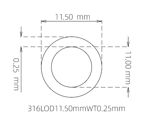 316L Stainless Steel Capillary Tube – 11.50mm OD x 11.00mm ID x 0.25mm Wall
