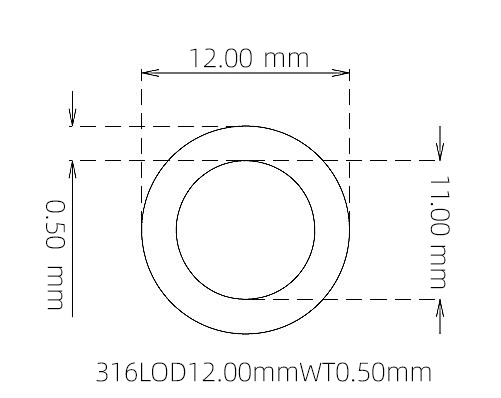 316L Stainless Steel Capillary Tube – 12.00mm OD x 11.00mm ID x 0.50mm Wall