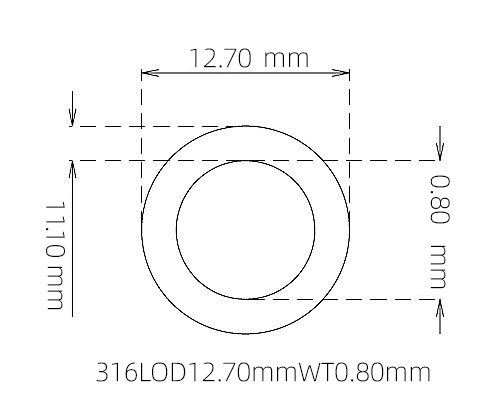 316L Stainless Steel Capillary Tube – 12.70mm OD x 11.10mm ID x 0.80mm Wall