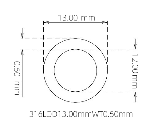 316L Stainless Steel Capillary Tube – 13.00mm OD x 12.00mm ID x 0.50mm Wall