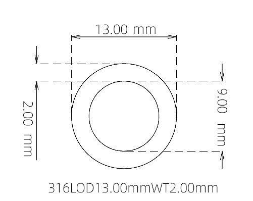 316L Stainless Steel Capillary Tube – 13.00mm OD x 9.00mm ID x 2.00mm Wall