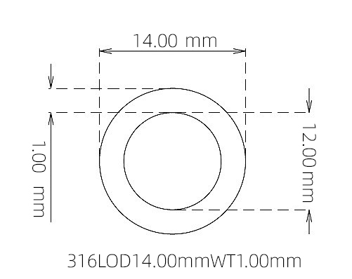 316L Stainless Steel Capillary Tube – 14.00mm OD x 12.00mm ID x 1.00mm Wall