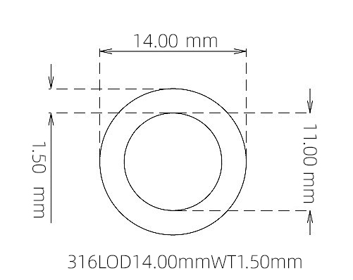 316L Stainless Steel Capillary Tube – 14.00mm OD x 11.00mm ID x 1.50mm Wall