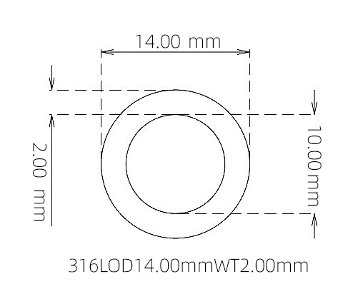 316L Stainless Steel Capillary Tube – 14.00mm OD x 10.00mm ID x 2.00mm Wall