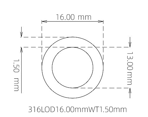 316L Stainless Steel Capillary Tube – 16.00mm OD x 13.00mm ID x 1.50mm Wall