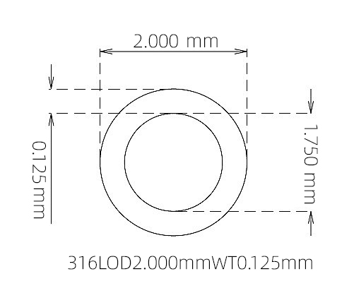 316L Stainless Steel Capillary Tube – 2.000mm OD x 1.750mm ID x 0.125mm Wall