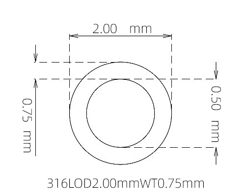 316L Stainless Steel Capillary Tube – 2.00mm OD x 0.50mm ID x 0.75mm Wall