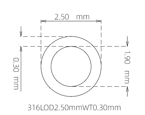 316L Stainless Steel Capillary Tube – 2.50mm OD x 1.90mm ID x 0.30mm Wall