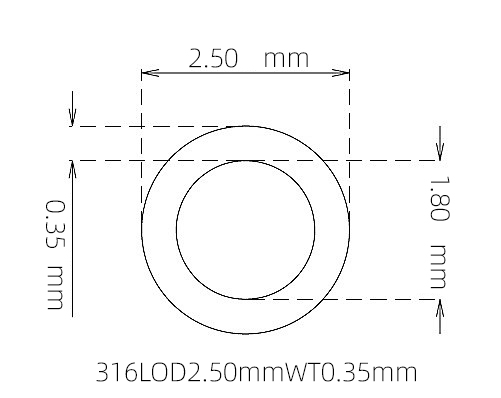 316L Stainless Steel Capillary Tube – 2.50mm OD x 1.80mm ID x 0.35mm Wall