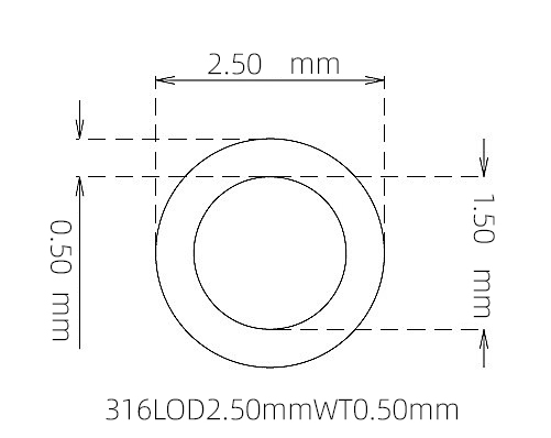 316L Stainless Steel Capillary Tube – 2.50mm OD x 1.50mm ID x 0.50mm Wall