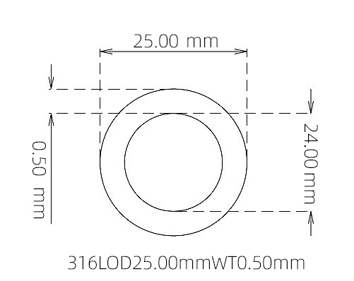 316L Stainless Steel Capillary Tube – 25.00mm OD x 24.00mm ID x 0.50mm Wall