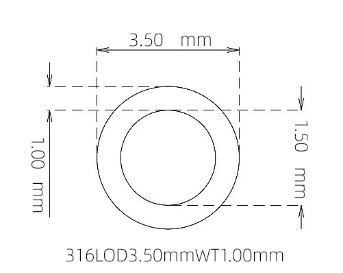 316L Stainless Steel Capillary Tube – 3.50mm OD x 1.50mm ID x 1.00mm Wall