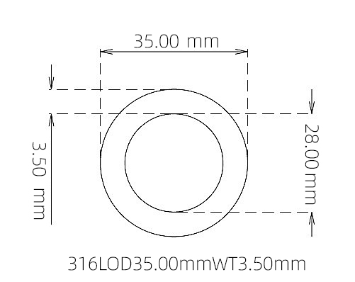 316L Stainless Steel Capillary Tube – 35.00mm OD x 28.00mm ID x 3.50mm Wall