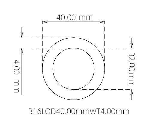 316L Stainless Steel Capillary Tube – 40.00mm OD x 32.00mm ID x 4.00mm Wall