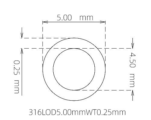 316L Stainless Steel Capillary Tube – 5.00mm OD x 4.50mm ID x 0.25mm Wall