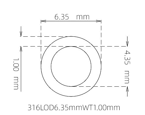 316L Stainless Steel Capillary Tube – 6.35mm OD x 4.35mm ID x 1.00mm Wall