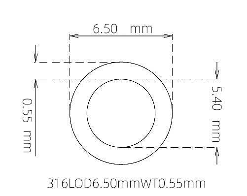 316L Stainless Steel Capillary Tube – 6.50mm OD x 5.40mm ID x 0.55mm Wall