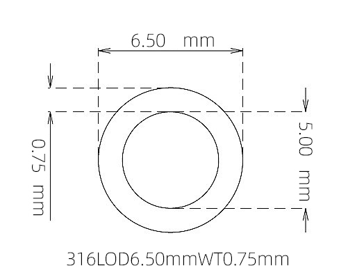 316L Stainless Steel Capillary Tube – 6.50mm OD x 5.00mm ID x 0.75mm Wall