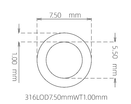 316L Stainless Steel Capillary Tube – 7.50mm OD x 5.50mm ID x 1.00mm Wall