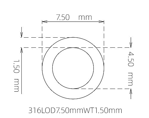 316L Stainless Steel Capillary Tube – 7.50mm OD x 4.50mm ID x 1.50mm Wall