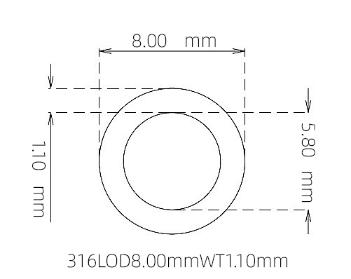 316L Stainless Steel Capillary Tube – 8.00mm OD x 5.80mm ID x 1.10mm Wall