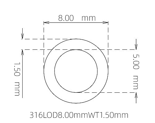 316L Stainless Steel Capillary Tube – 8.00mm OD x 5.00mm ID x 1.50mm Wall