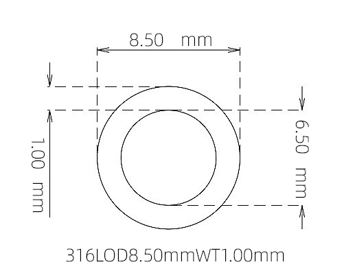 316L Stainless Steel Capillary Tube – 8.50mm OD x 6.50mm ID x 1.00mm Wall