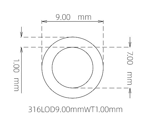 316L Stainless Steel Capillary Tube – 9.00mm OD x 7.00mm ID x 1.00mm Wall