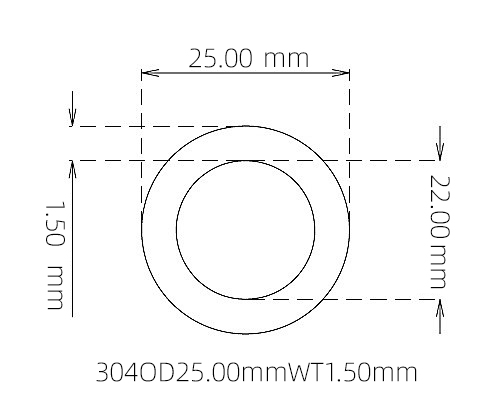 Precision 304 Stainless Steel Capillary Tube | 25.00mm OD x 22.00mm ID | Thin Wall 1.50mm