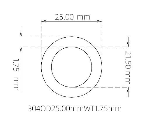 Precision 304 Stainless Steel Capillary Tube | 25.00mm OD x 21.50mm ID | Thin Wall 1.75mm