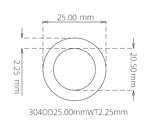 Precision 304 Stainless Steel Capillary Tube | 25.00mm OD x 20.50mm ID | Thin Wall 2.25mm