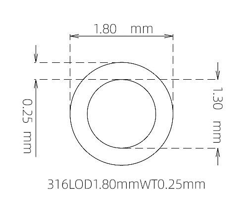 Precision 316L Stainless Steel Capillary Tube | 1.80mm OD x 1.30mm ID | Thin Wall 0.25mm